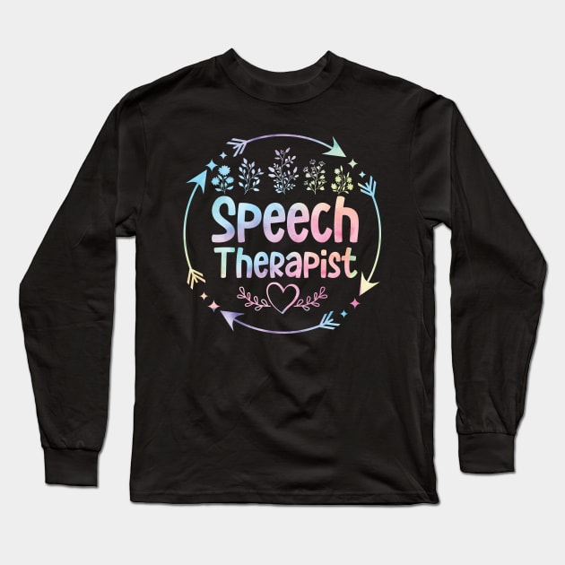 Speech Therapist cute floral watercolor Long Sleeve T-Shirt by ARTBYHM